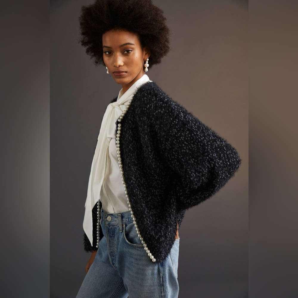 Anthropologie Maeve Black Sweater with Pearl Detailing - Picture 2 of 7